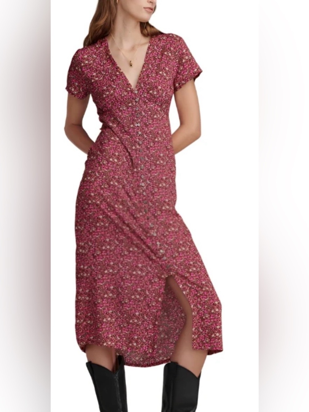 Newport News Floral Maxi Dress in Pink & White Size Medium